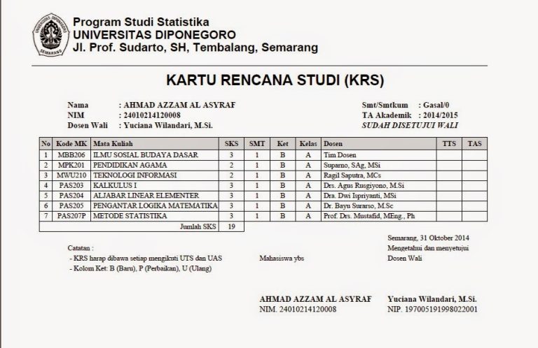 contoh KRS Universitas Diponegoro